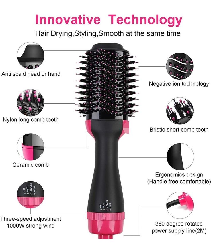 Hair Dryer Brush 3-in-1 Hot Air Brush Hair Styling Machine Brush for Women Fast Drying Styling Straightening Curling Hair Brush