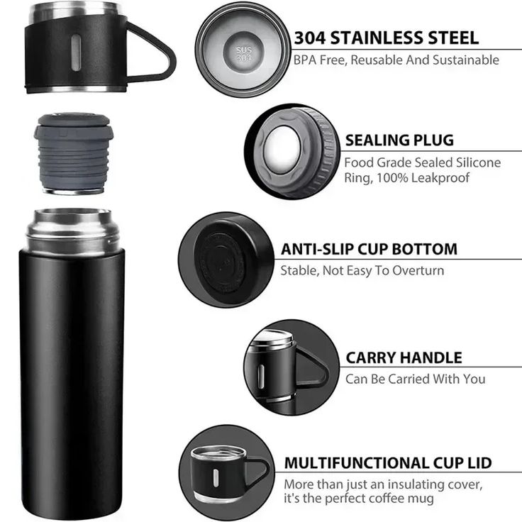 3 cup leyer stainless steel vacuum flask set