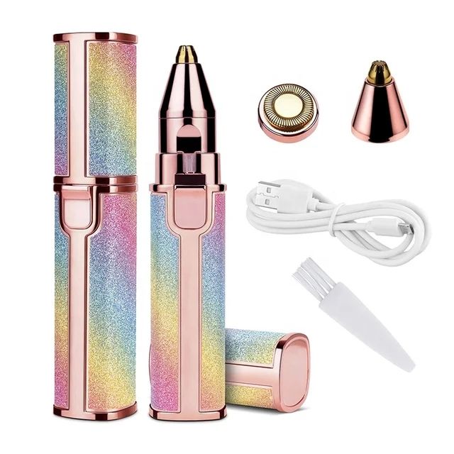Electric Hair Remover Trimmer For Women, Rechargeable 2 in 1 Flawless Facial Razor, Painless Eyebrow Removal Shaver With LED Light For Lip Chin Bikini Fuzz Mustache